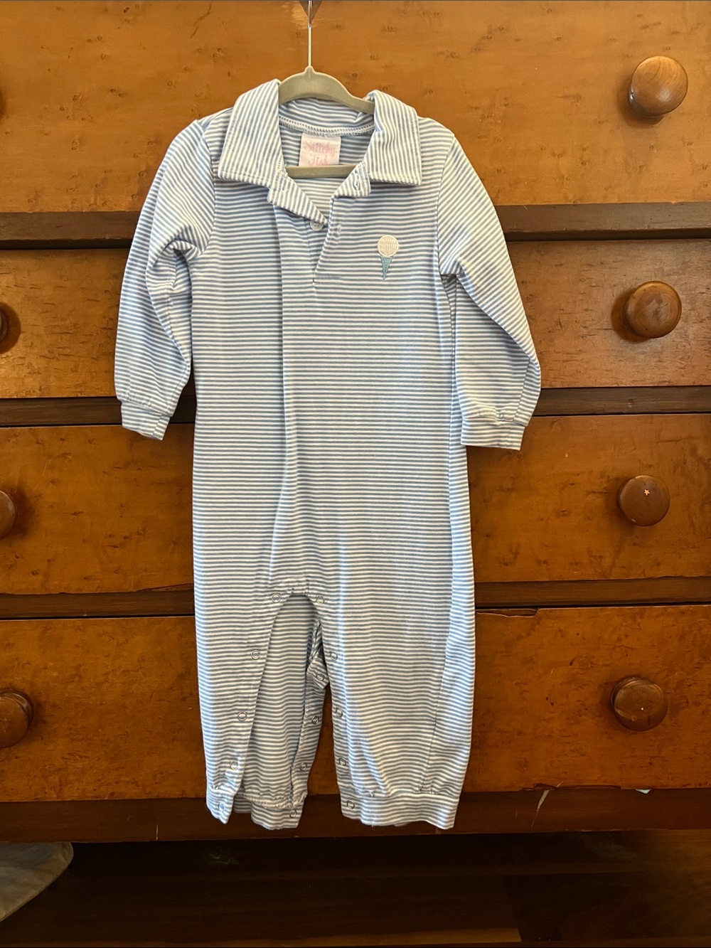 Blue & White Striped Jumpsuit with Collar